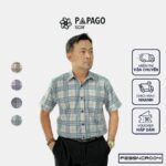 Áo sơ mi nam trung niên PAPAGO tay ngắn lai bầu vải lụa sọc caro - P23SNCR004 - Ảnh 2