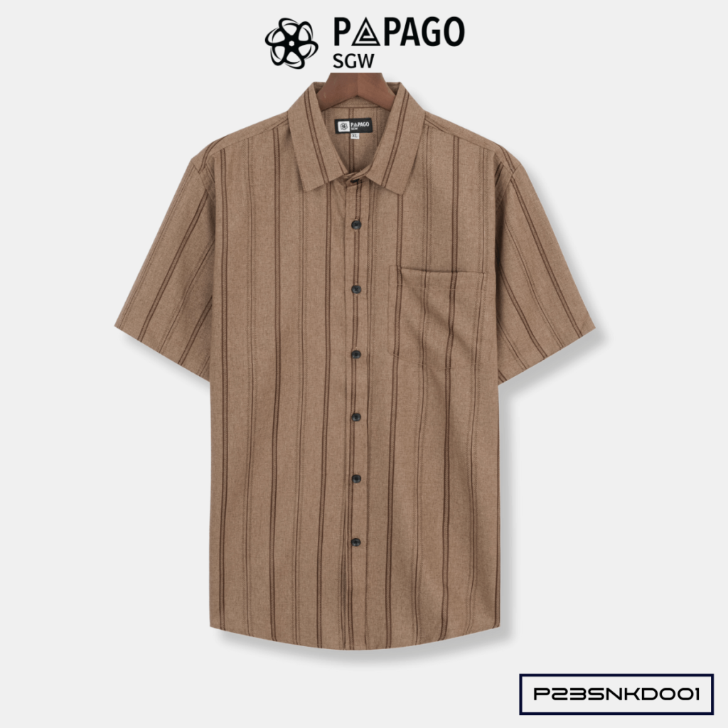 Áo sơ mi Trung niên PAPAGO tay ngắn kẻ sọc vải Xô đũi