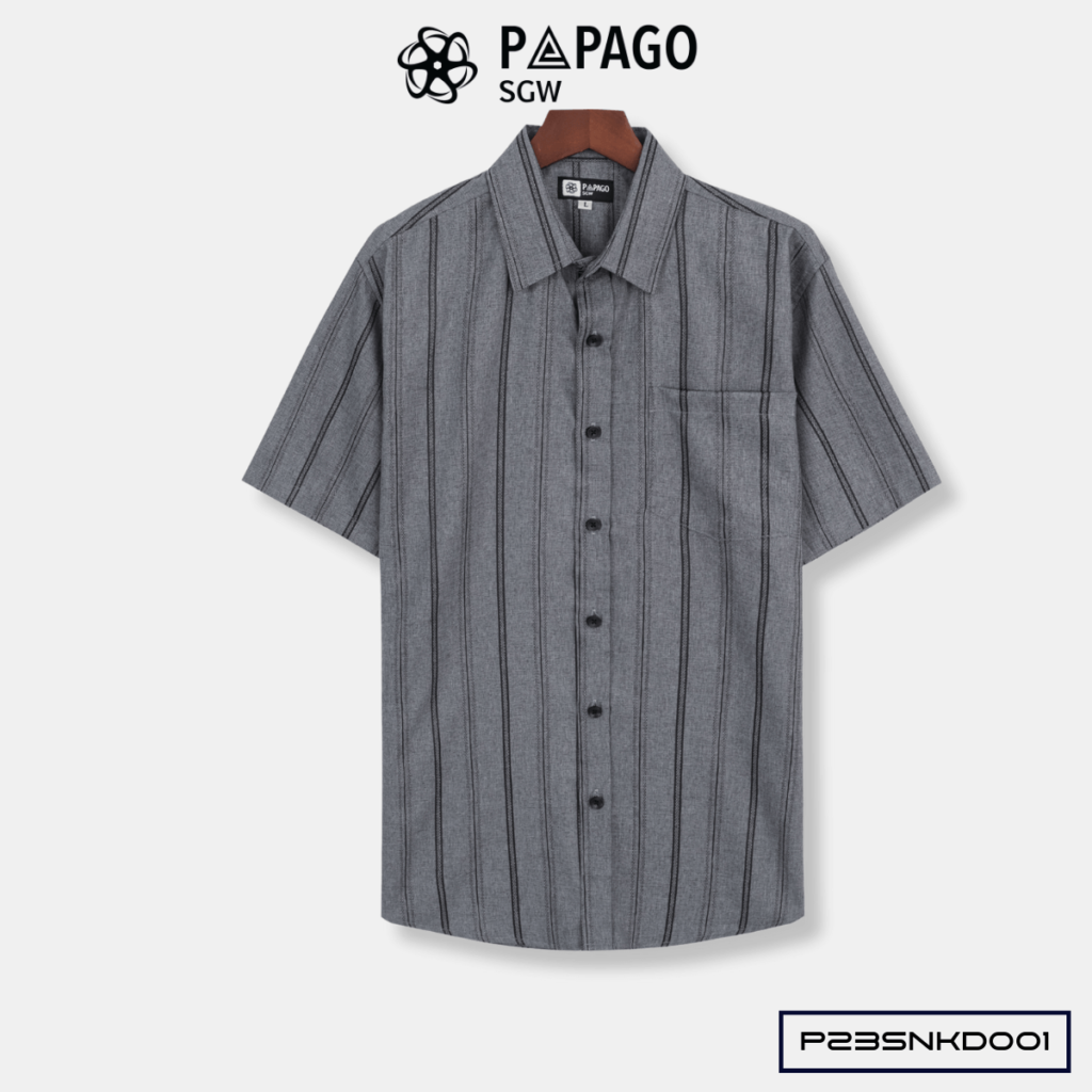 Áo sơ mi Trung niên PAPAGO tay ngắn kẻ sọc vải Xô đũi