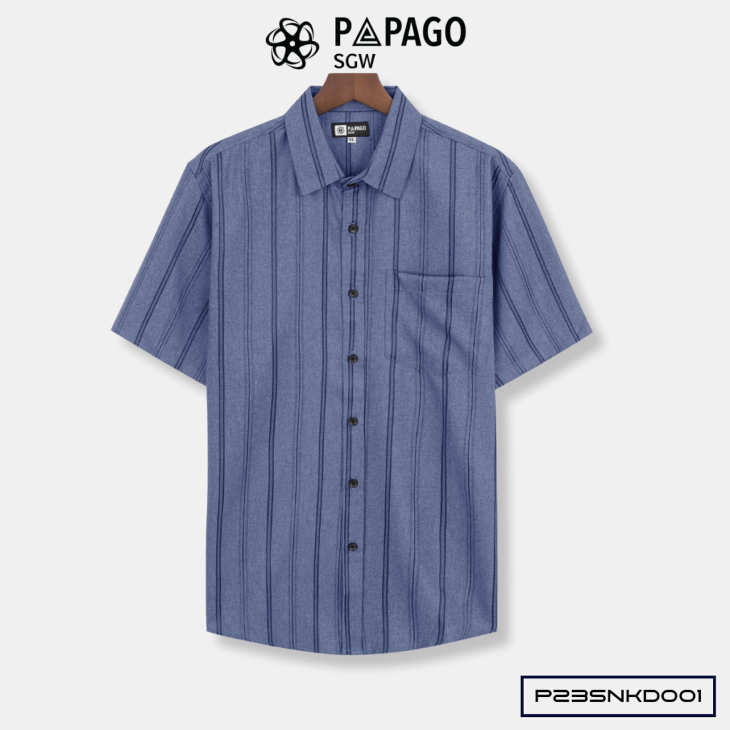 Áo sơ mi Trung niên PAPAGO tay ngắn kẻ sọc vải Xô đũi