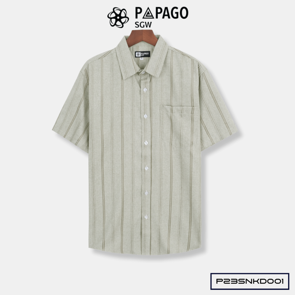 Áo sơ mi Trung niên PAPAGO tay ngắn kẻ sọc vải Xô đũi