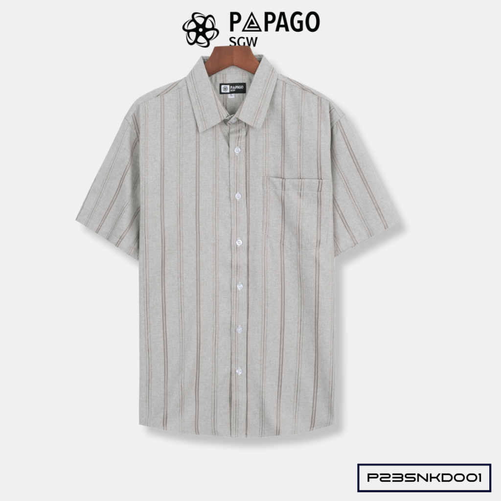 Áo sơ mi Trung niên PAPAGO tay ngắn kẻ sọc vải Xô đũi