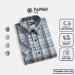 Áo sơ mi nam PAPAGO tay ngắn vải Lụa bóng in caro
