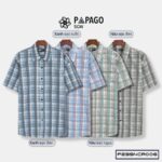 Áo sơ mi nam PAPAGO tay ngắn vải Lụa bóng in caro