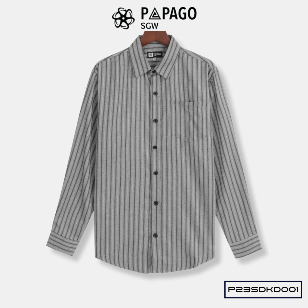 Áo sơ mi nam Trung niên tay dài PAPAGO vải Xô đũi kẻ sọc