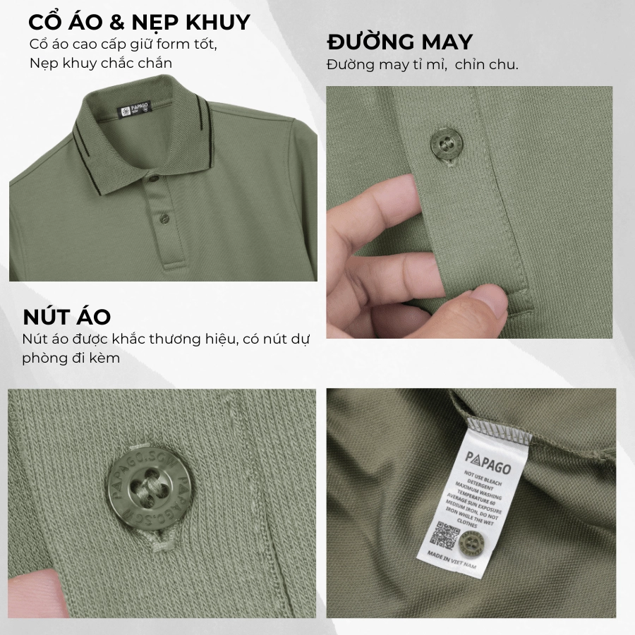 3 Áo polo PAPAGO cao cấp nam Trung niên vải cotton kim cương form rộng - P25PLCT002 - Ảnh 11