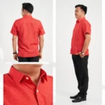 Áo sơ mi nam trung niên PAPAGO tay ngắn màu đỏ in họa tiết nhí -  P23SNHT007 - Ảnh 5
