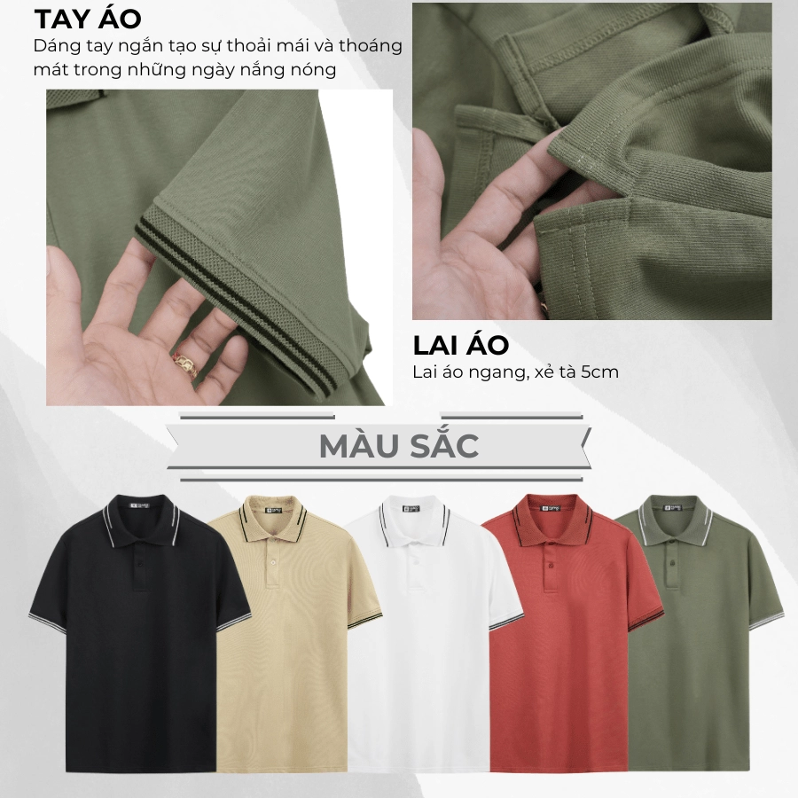 4 Áo polo PAPAGO cao cấp nam Trung niên vải cotton kim cương form rộng - P25PLCT002 - Ảnh 9