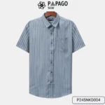 Áo sơ mi Nam Trung niên tay ngắn lai bầu kẻ sọc vải linen không nhăn P24SNKD004 - Ảnh 9