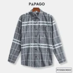 Áo sơ mi nam Trung niên PAPAGO tay dài vải Lụa in hoạ tiết sọc caro - P23SDCR002 - Ảnh 3