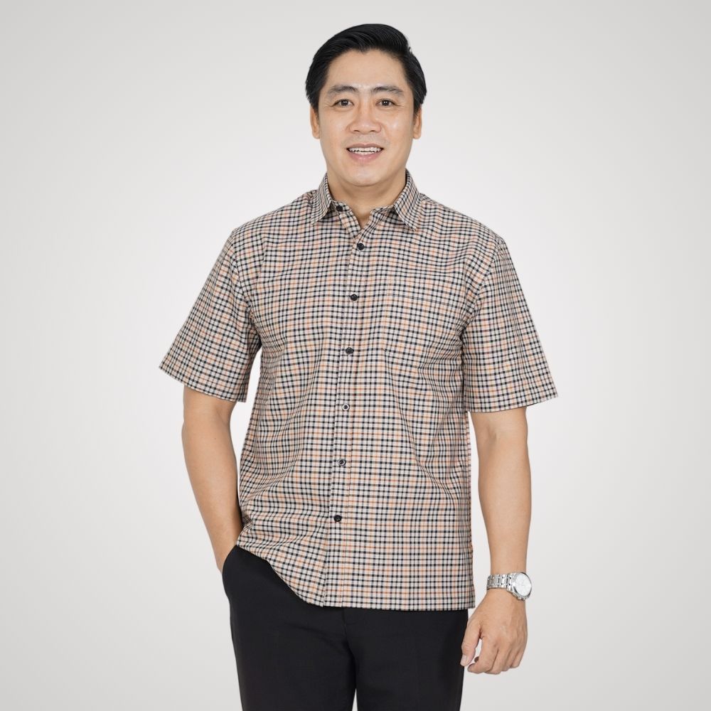 Áo sơ mi nam trung niên tay ngắn lai ngang, chất liệu Cotton cao cấp, thấm hút tốt, thoáng mát, mẫu P25SNCR012 từ thương hiệu PAPAGO
