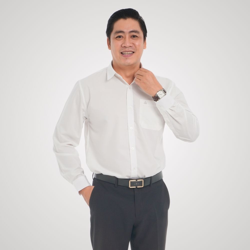 Áo sơ mi nam trung niên tay dài trơn, chất liệu Kate thoáng mát, ít nhăn, dễ ủi, mẫu P23SDKT001 từ thương hiệu PAPAGO