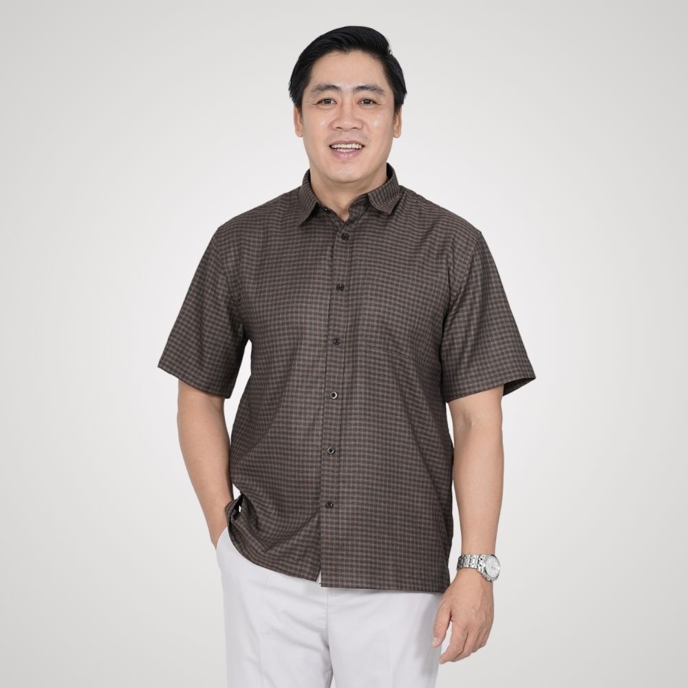 Áo sơ mi nam trung niên tay ngắn lai ngang, chất liệu Linen thoáng mát, nhẹ nhàng, mẫu P23SNCR009 từ thương hiệu PAPAGO
