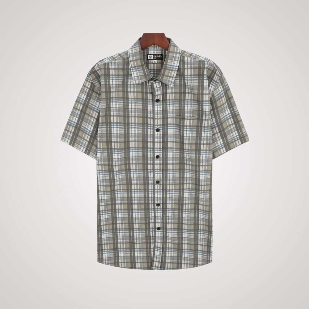Áo sơ mi nam trung niên tay ngắn lai bầu, chất liệu lụa Viscose mềm mại, thoáng mát, mẫu P23SNCR006 từ thương hiệu PAPAGO