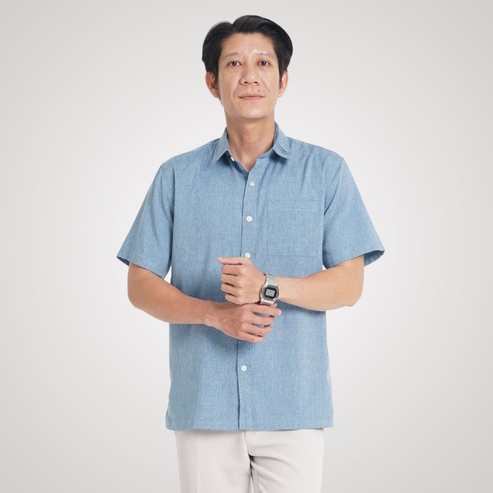 Áo sơ mi nam trung niên tay ngắn, chất liệu Rayon Melange mềm mại, thoáng mát, giữ màu tốt, mẫu P24SNCR011 từ thương hiệu PAPAGO
