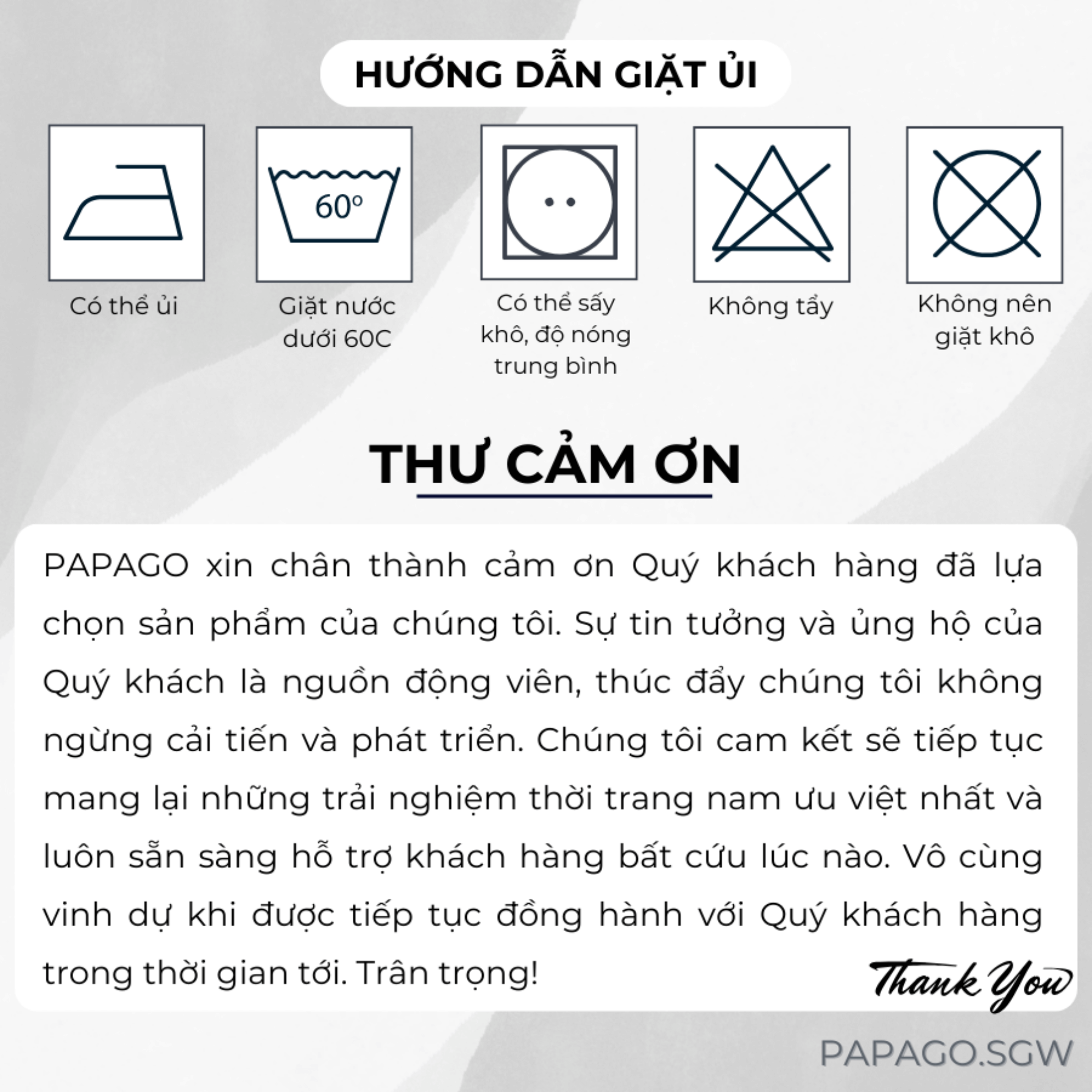 hướng dẫn giặt ủi quần áo nam papago